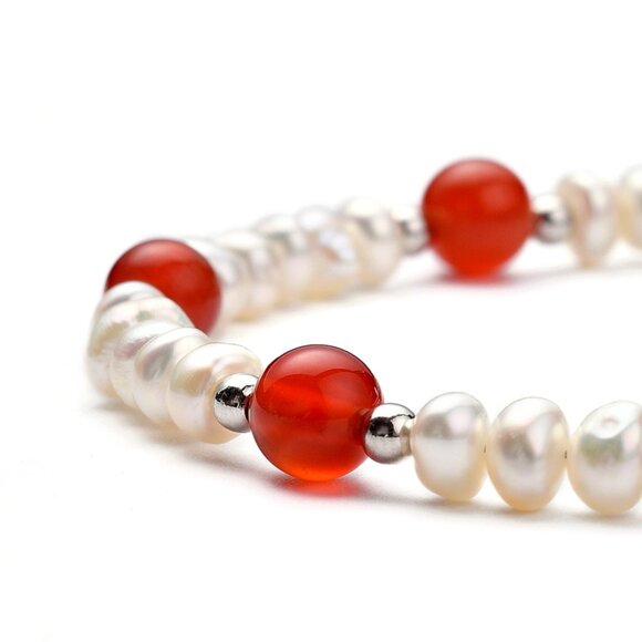 NWOT Natural Fresh water pearl and Carnelian Bracelet with lampwork evil eye - Picture 3 of 4